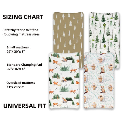 4 Pack Changing Pad Covers Woodland Forest Animals Wood Neutral Unisex Fitted Baby Changing Pad Cover Set for Baby Boys or Girls