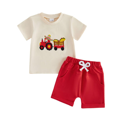 WZTYYDS Toddler Baby Boy Summer Clothes 2T 3T 4T 5T Boys Outfit Letter Truck Short Sleeve T-Shirt Tops + Shorts Set