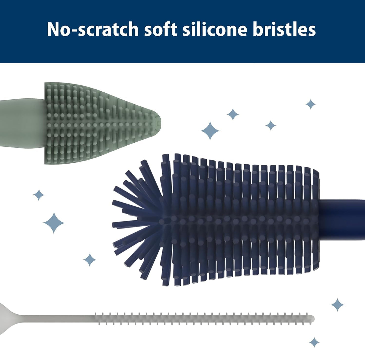 Dr. Brown's Silicone Cleaning Brush Set with Bottle, Spout, and Straw Brush, 3 Brushes to Clean Baby Bottles, Spouts, Nipples, and Straws, BPA Free – 3-Pack