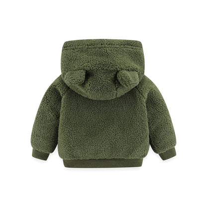 Newborn Infant Baby Boys Girls Cartoon Fleece Hooded Jacket Coat with Ears Warm Todder Kids Outwear Coat Zipper Up 0-6Y