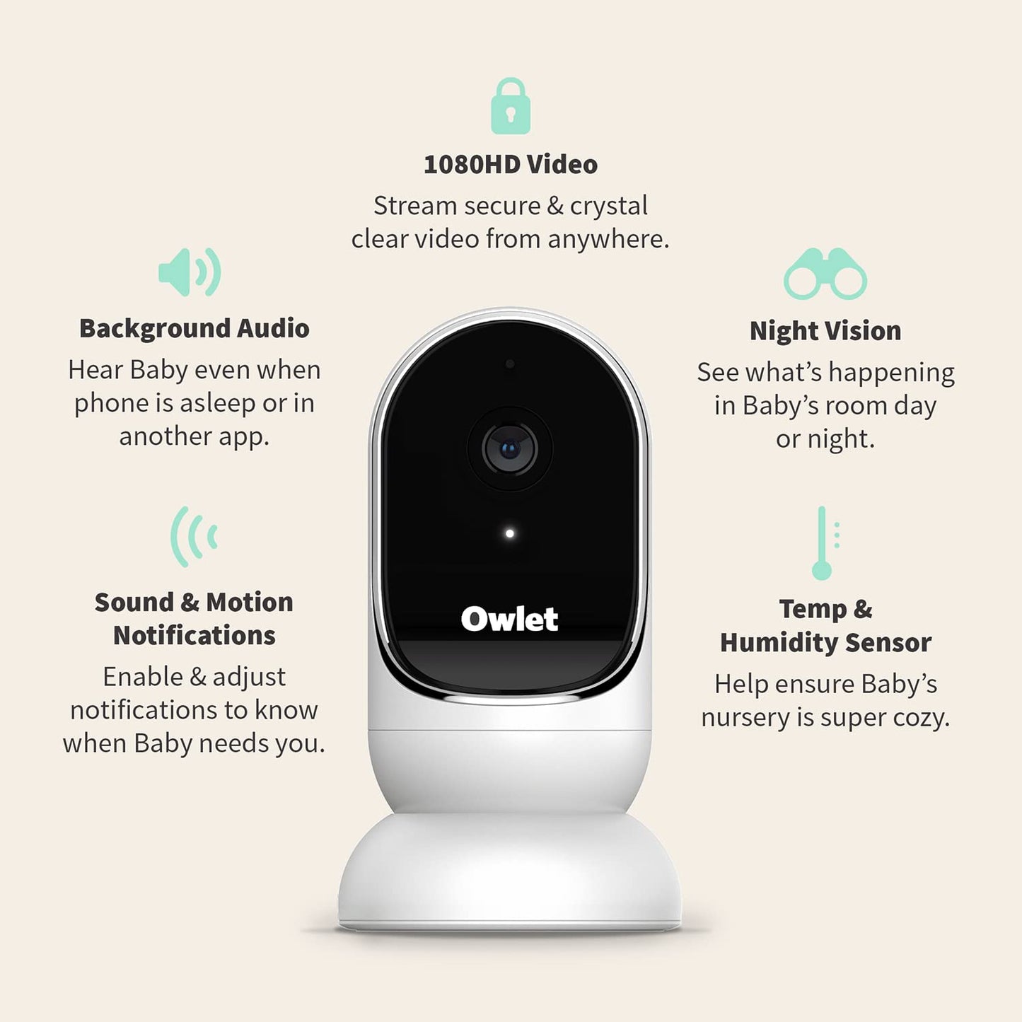 Owlet Dream Sight (Gen 3) Smart Video Baby Monitor | 2K HD Camera w/Night Vision | Detects Crying, Motion & Temperature | Customizable Alerts | Two-Way Talk | Secure Wi-fi