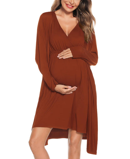 SWOMOG Women Maternity Nursing Gown and Robe Set 3 in 1 Labor Delivery Nursing Nightgown for Breastfeeding Hospital Bathrobe
