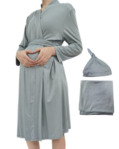 SUFEINI Maternity Robe and Matching Baby Swaddle Blanket Set, Mommy Robe with Receiving Blanket Girls Boys Sleepwear