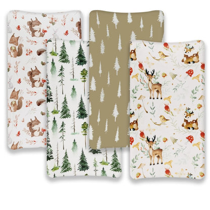 4 Pack Changing Pad Covers Woodland Forest Animals Wood Neutral Unisex Fitted Baby Changing Pad Cover Set for Baby Boys or Girls