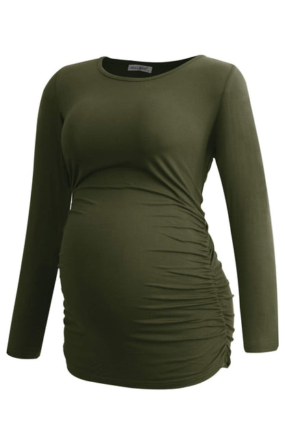 Smallshow Women's 4 Pack Maternity Shirts Long Sleeve Ruched Pregnancy Clothes Tops