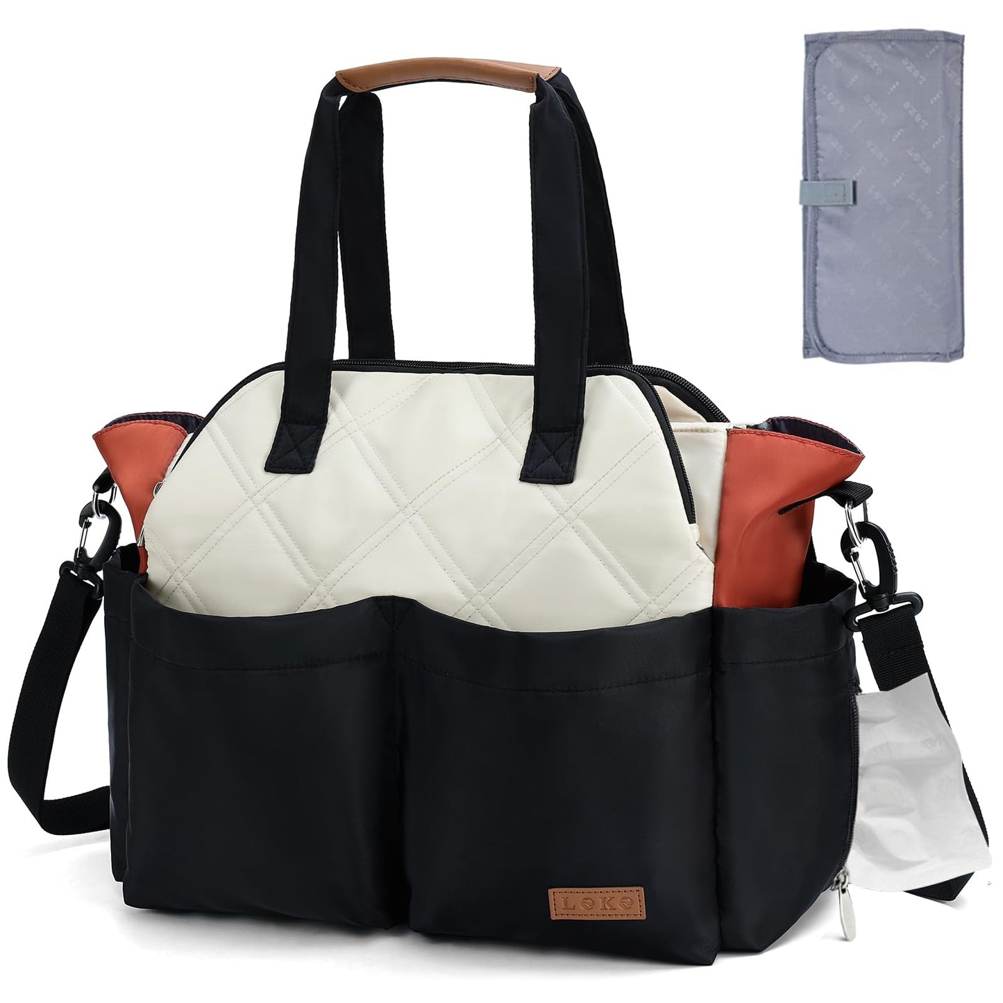 Lekebaby Diaper Bag Tote, 17 Pockets Large Travel Diaper Tote Waterproof with Portable Changing Pad, Mom Crossbody Hospital Bag for Labor Delivery, Baby Essentials for Newborn Gifts, Grey