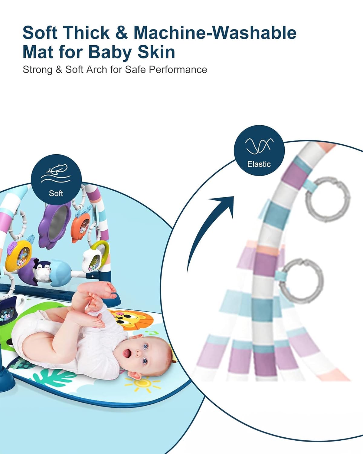 dearlomum Baby Play Mat Gym, Funny Play Piano Tummy Time Activity Mat with 5 Infant Sensory Toys, Music and Lights, Boy & Girl Gifts for Newborns 0 to 3 6 9 12 Months (Pink)