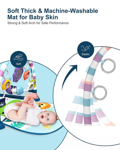 dearlomum Baby Play Mat Gym, Funny Play Piano Tummy Time Activity Mat with 5 Infant Sensory Toys, Music and Lights, Boy & Girl Gifts for Newborns 0 to 3 6 9 12 Months (Pink)