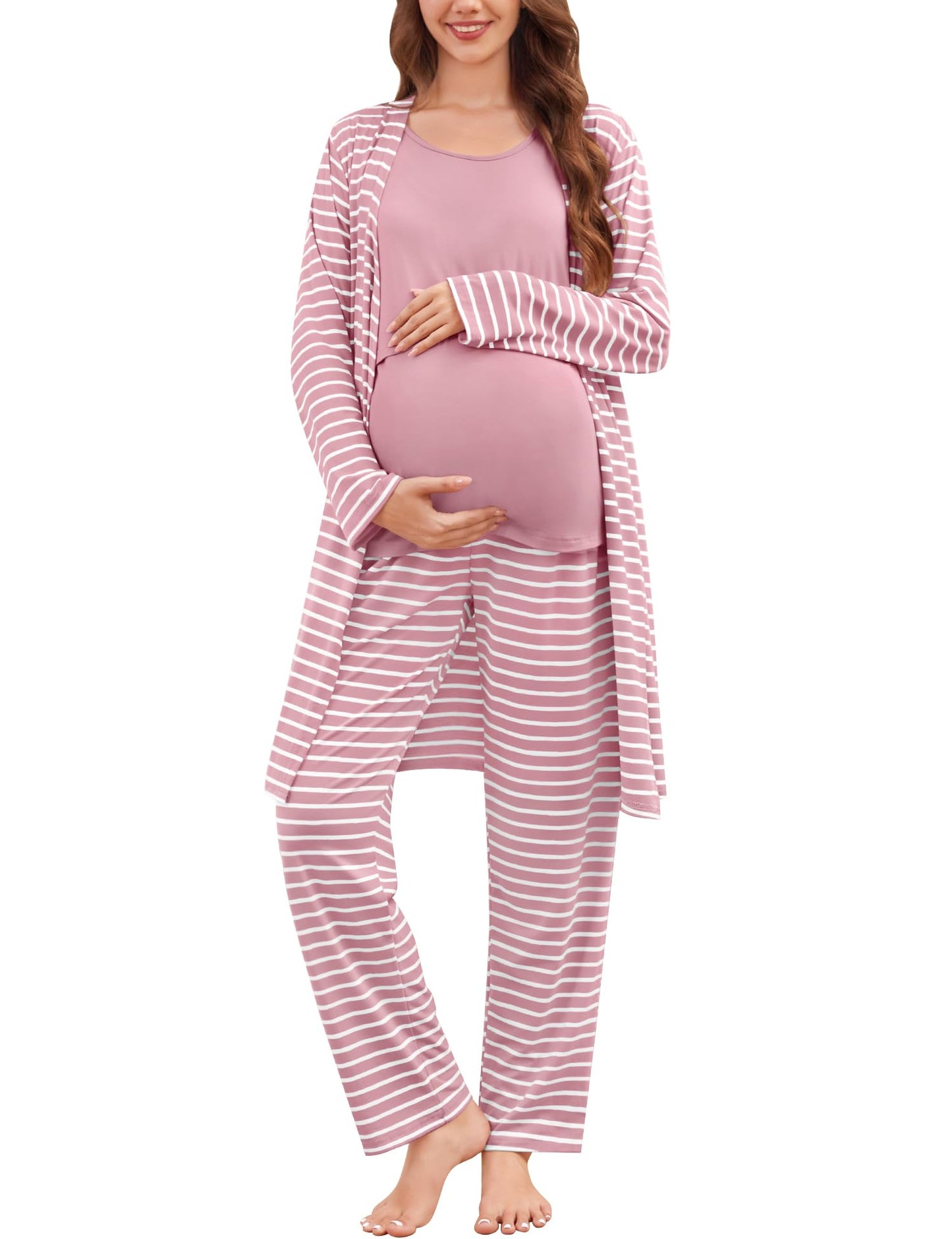 SWOMOG Maternity Nursing Robe Set 3 PCS Women Postpartum Pajamas Breastfeeding Labor Delivery Hospital Pregnancy Pjs