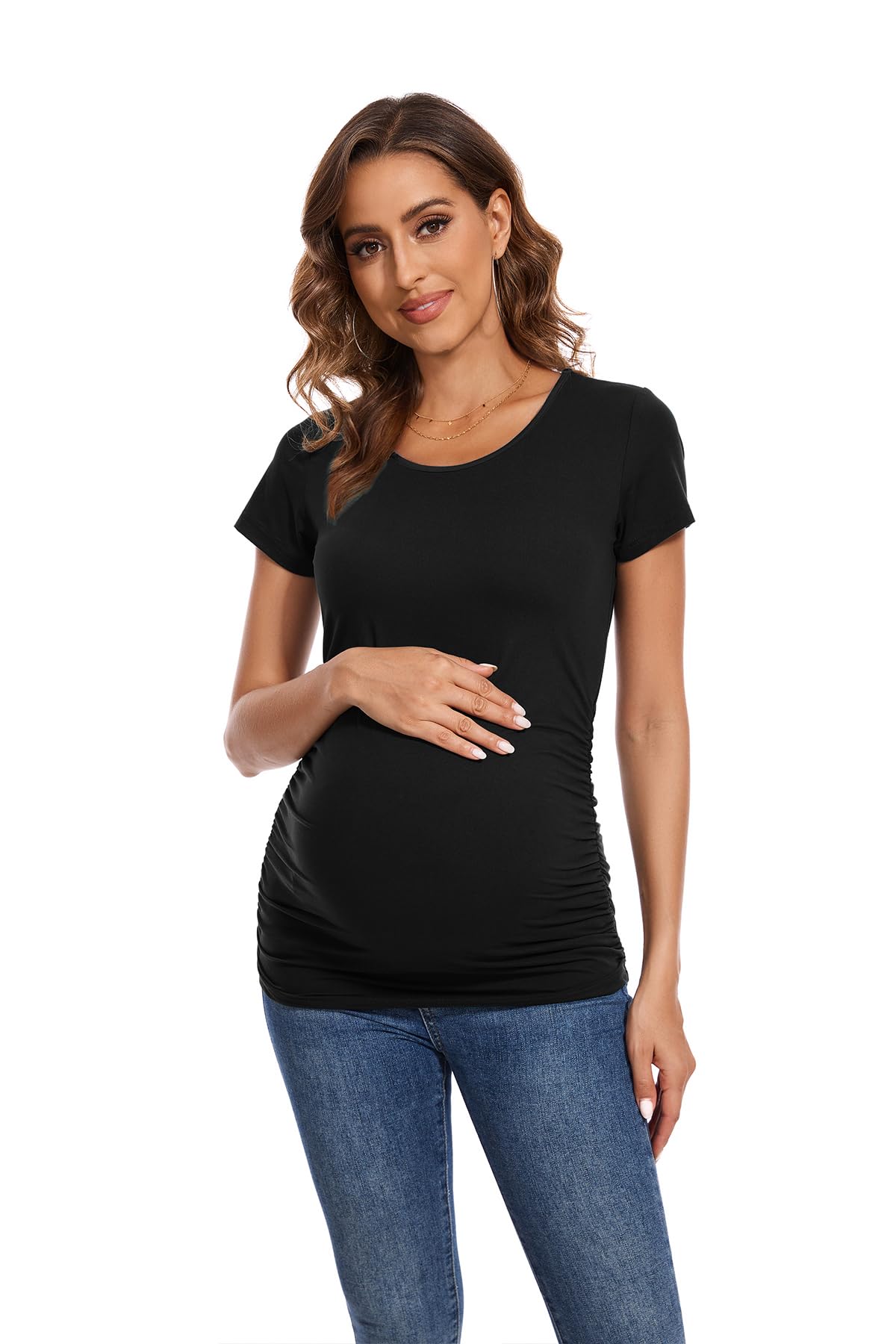 Smallshow Women's 4 Pack Maternity Shirts Short Sleeve Pregnancy Tops Clothes