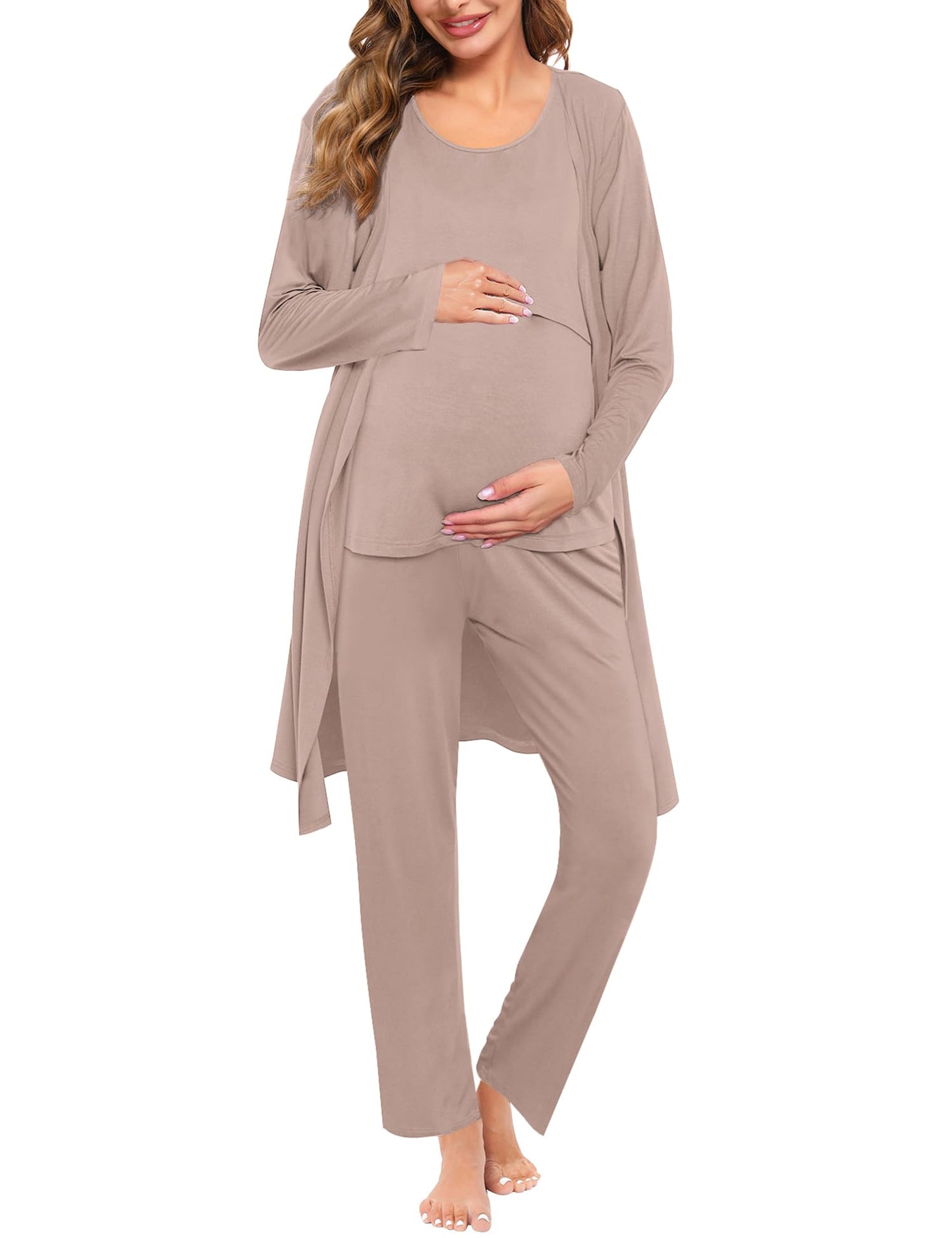 SWOMOG Maternity Nursing Robe Set 3 PCS Women Postpartum Pajamas Breastfeeding Labor Delivery Hospital Pregnancy Pjs