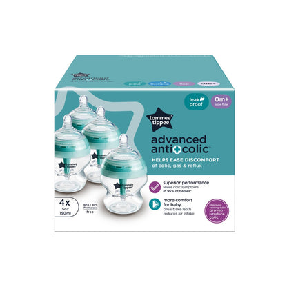 Tommee Tippee Advanced Anti-Colic 12 Piece Set, 5 oz and 9 oz BPA Free Bottles, Newborn 0+ Months, Includes Slow & Medium-Flow Breast-Like Nipples and Bottle Handles and Cleaning Brush