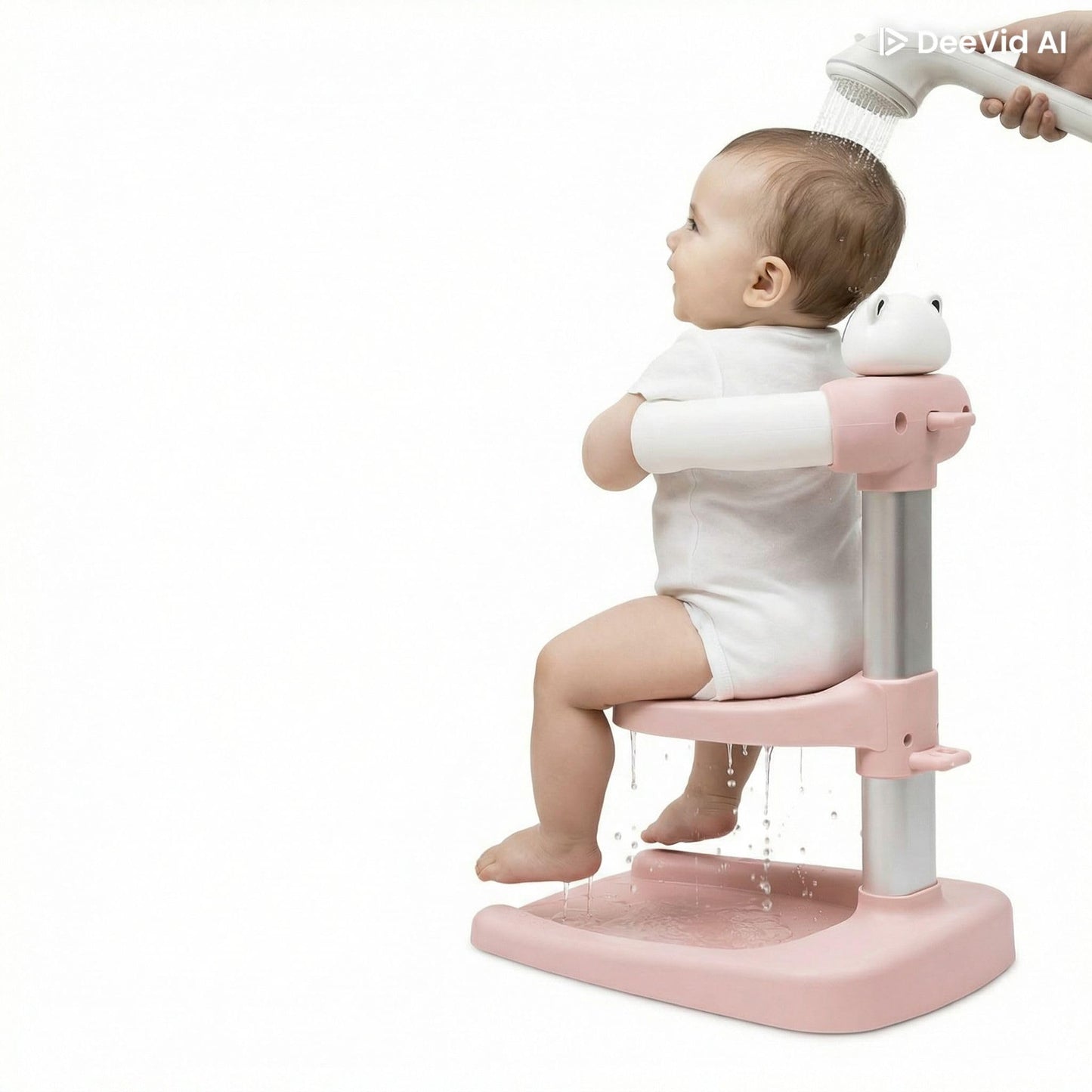 Baby Shower Stand with Built-in Seat and Bath Toy | Baby Bath Stand Height-Adjustable Washing Stand for Toddlers 6-36 Monts