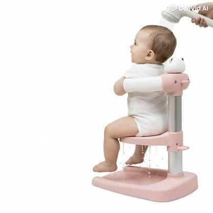 Baby Shower Stand with Built-in Seat and Bath Toy | Baby Bath Stand Height-Adjustable Washing Stand for Toddlers 6-36 Monts