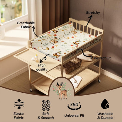 4 Pack Changing Pad Covers Woodland Forest Animals Wood Neutral Unisex Fitted Baby Changing Pad Cover Set for Baby Boys or Girls