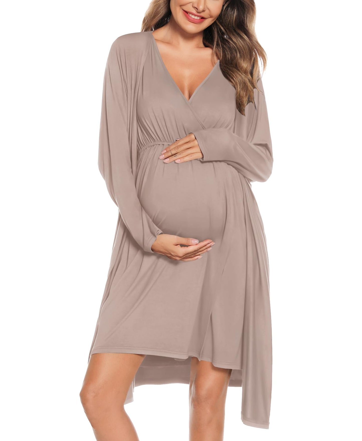 SWOMOG Women Maternity Nursing Gown and Robe Set 3 in 1 Labor Delivery Nursing Nightgown for Breastfeeding Hospital Bathrobe