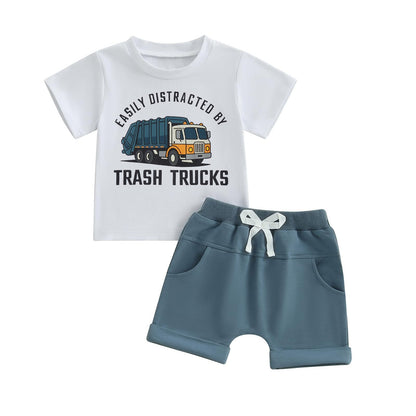 WZTYYDS Toddler Baby Boy Summer Clothes 2T 3T 4T 5T Boys Outfit Letter Truck Short Sleeve T-Shirt Tops + Shorts Set