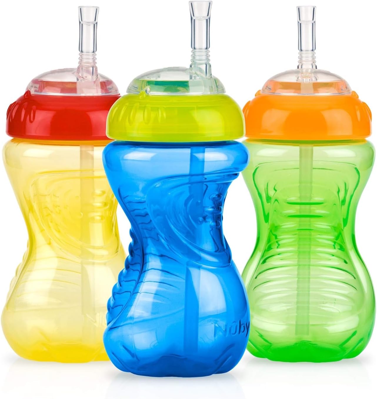 Nuby No-Spill Sippy Cup with Flex Straw - (3-Pack) 10-Ounce Bottles - Sippy Cups for Toddlers 12+ Months - Neutral Color Training Cups for Toddlers