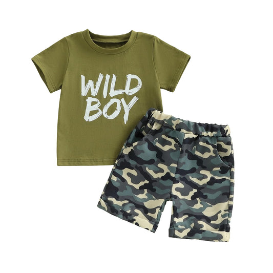 Toddler Kids Baby Boy Summer Clothes Sets 1T 2T 3T 4T 5T Letter Print Short Sleeve Tops Camouflage Shorts Outfits