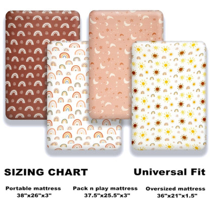 4 Pack Crib Sheets Boho Nursery Sheets Sunshine and Rainbow Desdign Neutral Unisex Fitted Baby Standard Crib Sheets for Baby Boys or Girls (Crib Sheets)