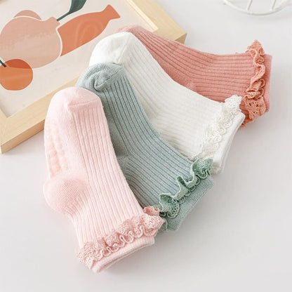 DRESHOW BQUBO Baby Girls Toddler Anti Slip Socks - Cute Frilly Ruffle Grip Ankle Socks for Infant Toddler