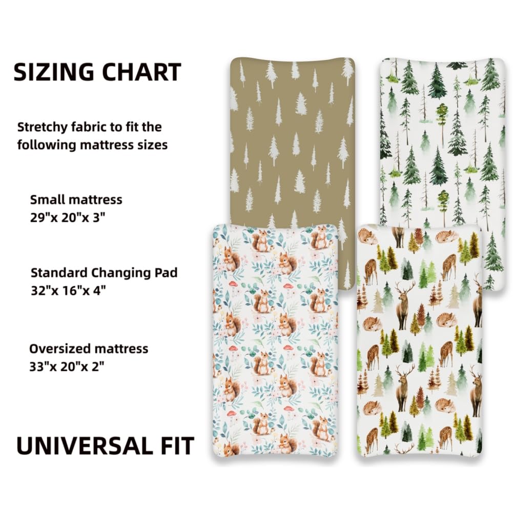 4 Pack Changing Pad Covers Woodland Forest Animals Wood Neutral Unisex Fitted Baby Changing Pad Cover Set for Baby Boys or Girls