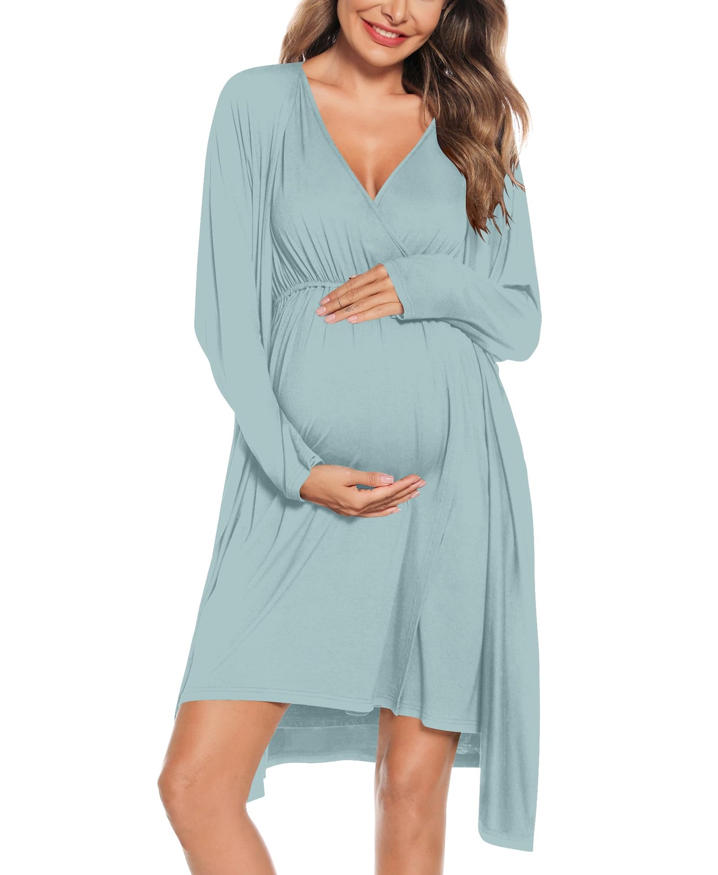 SWOMOG Women Maternity Nursing Gown and Robe Set 3 in 1 Labor Delivery Nursing Nightgown for Breastfeeding Hospital Bathrobe
