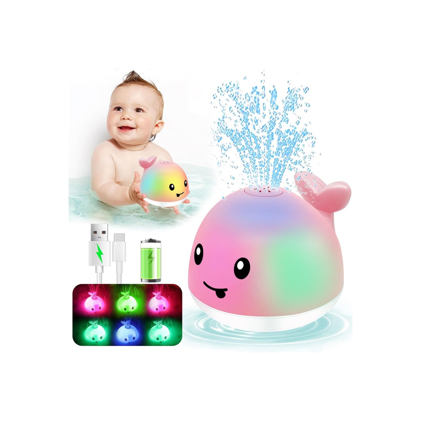 Toddla Whale Bath Toy Sprinkler - Water Pool Toys for Toddlers 1-3, Light Up Floating Baby Bath Toys, Birthday Gift for 1 2 3 4 5 Year Old Boys Girls,, Water Sensory Toys for Kids