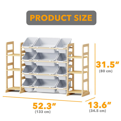 SpaceAid Toy Storage Organizer with 6 Shelves and 12 Bins, Bookshelf/Bookcase, Kids Bin Shelf, Toys Box for Playroom Organization for Bedroom & Room Decor, White, 52.3" W