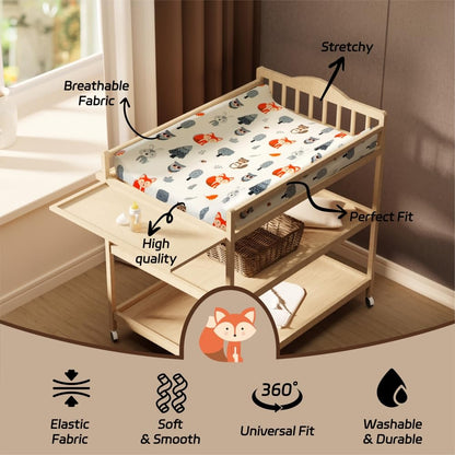 4 Pack Changing Pad Covers Woodland Forest Animals Wood Neutral Unisex Fitted Baby Changing Pad Cover Set for Baby Boys or Girls