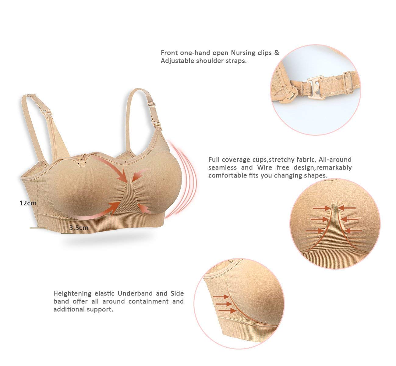 GXXGE 4Pack Nursing Bra for Breastfeeding Maternity Bras Push Up Silk Seamless Pregnancy Bralette Underwear