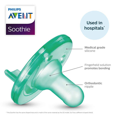Philips Avent Soothie Baby Pacifiers - 100% Silicone Pacifiers for Babies 0-3 Months, One-Piece Design, BPA-Free, Extra Durable, Green, 4 Pack, Model SCF190/41