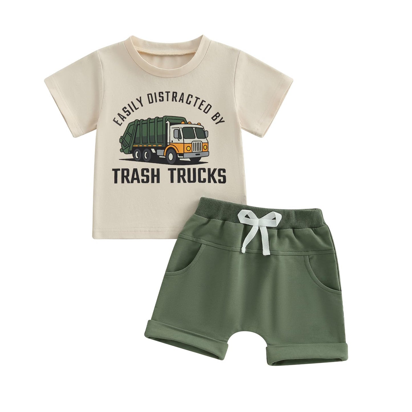 WZTYYDS Toddler Baby Boy Summer Clothes 2T 3T 4T 5T Boys Outfit Letter Truck Short Sleeve T-Shirt Tops + Shorts Set