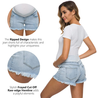 Foucome Women's Maternity Ripped Jean Shorts Summer Distressed Denim Shorts