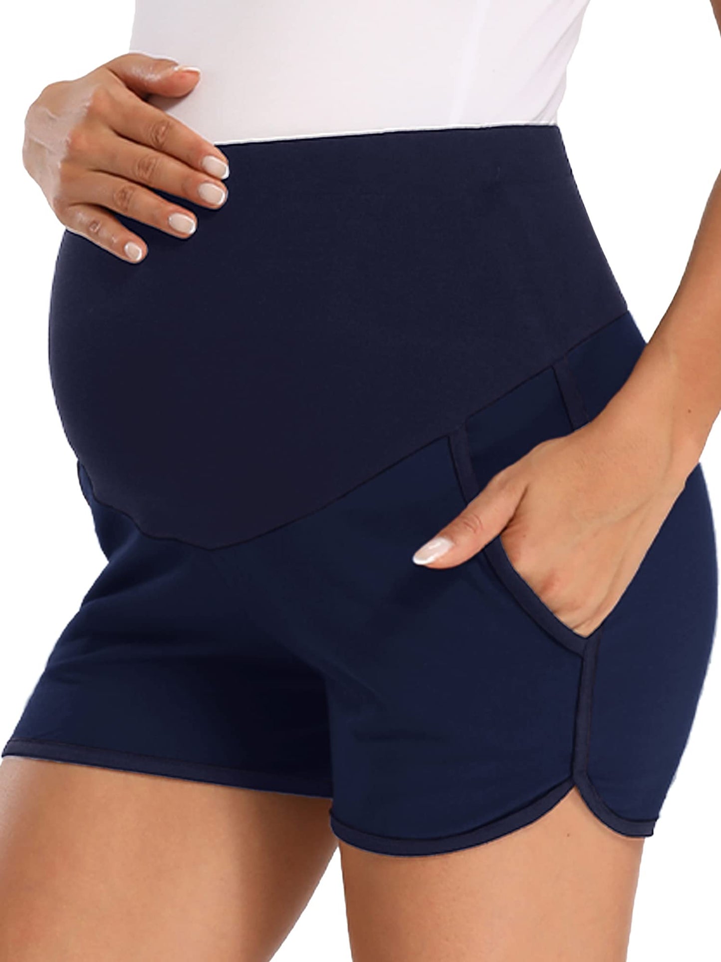fitglam Women's Maternity Shorts Over Belly Pregnancy Lounge Workout Running Pajama Sleep Shorts with Pockets