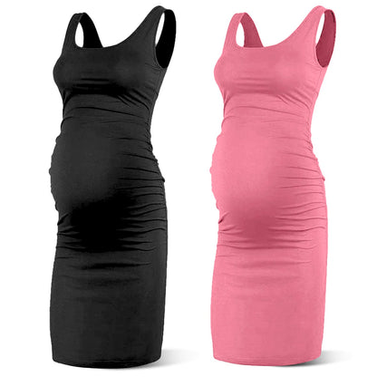 Rnxrbb S-2XL Women Summer Sleeveless Maternity Dress Pregnancy Tank Scoop Neck Mama Clothes Casual Bodycon Clothing