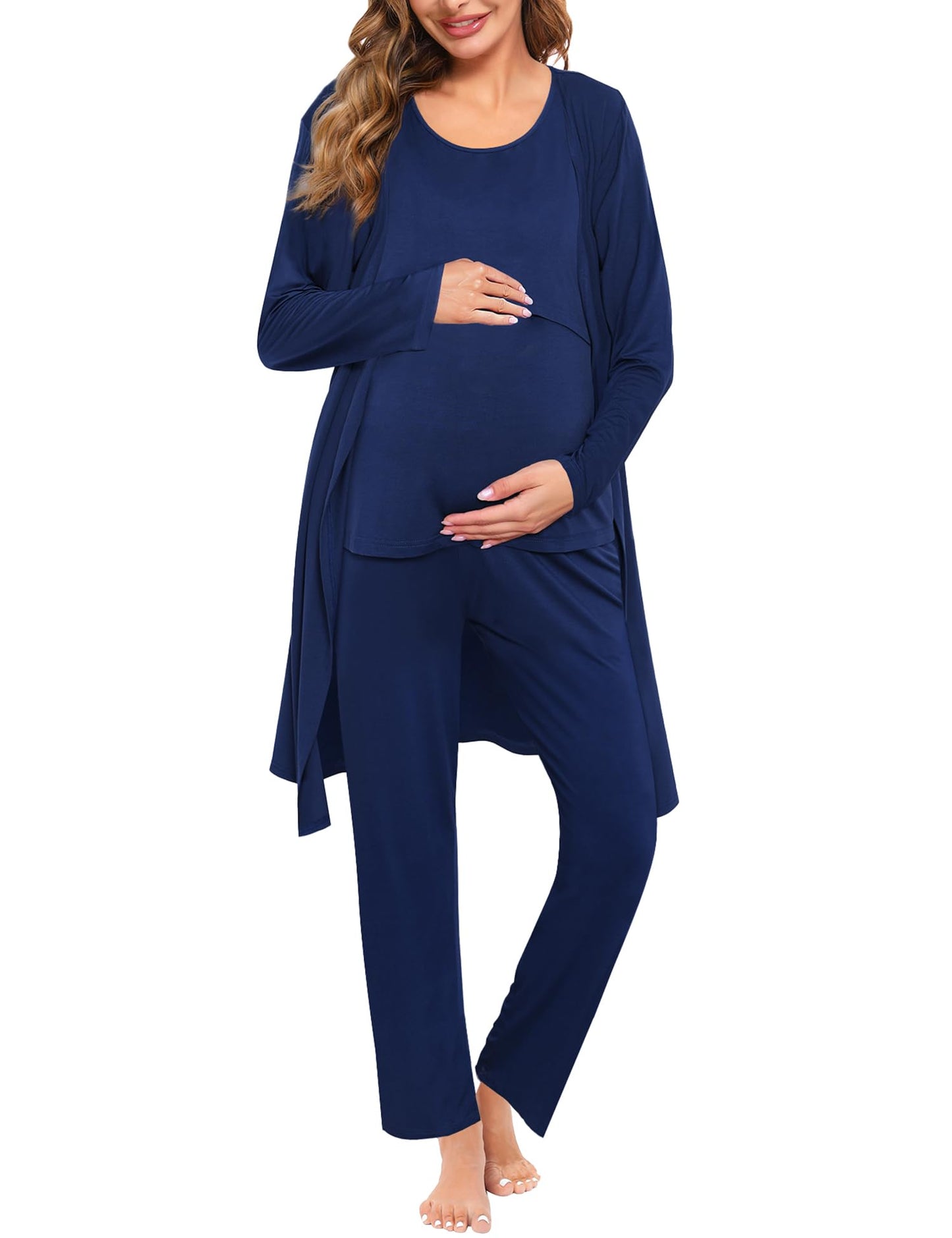SWOMOG Maternity Nursing Robe Set 3 PCS Women Postpartum Pajamas Breastfeeding Labor Delivery Hospital Pregnancy Pjs