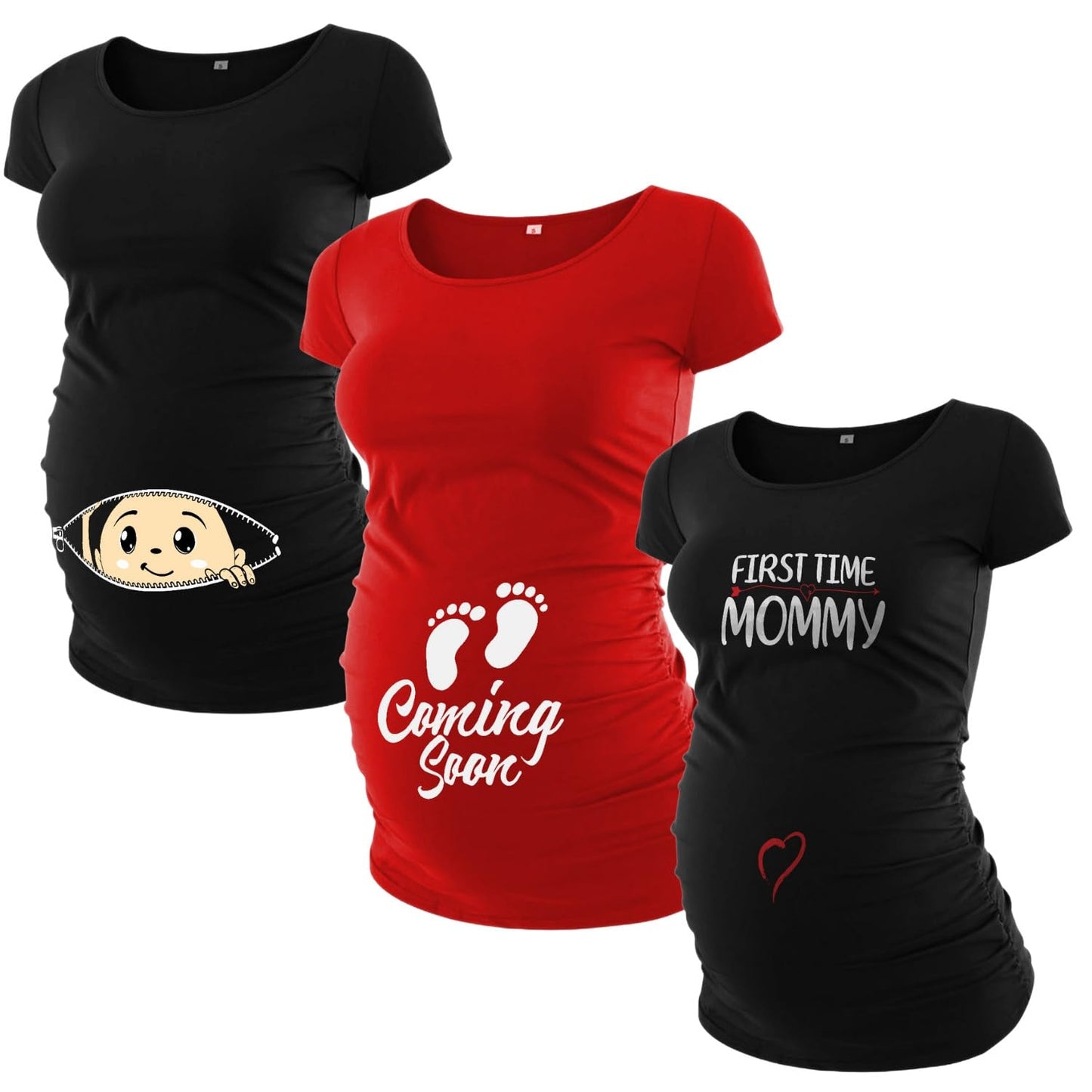 Pack of 3 Maternity Shirts for Women - Casual Graphic Pregnancy Announcement Shirt for Mom to Be