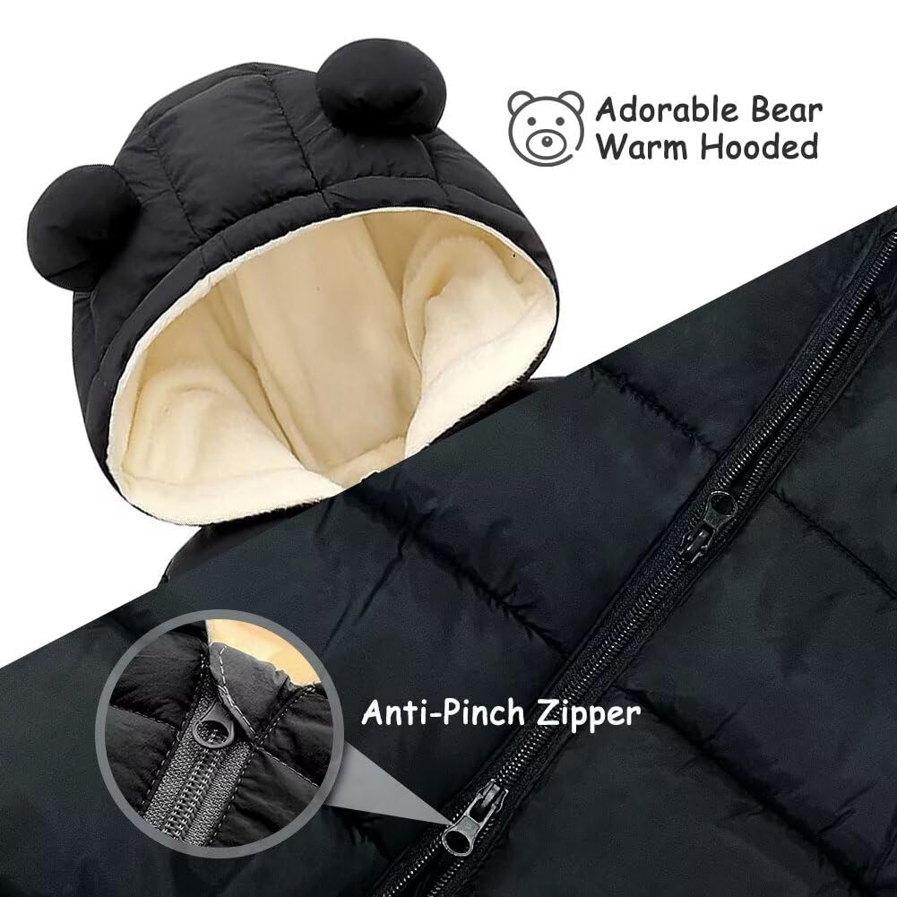 BYFRI Baby Boys Girls Snowsuit Newborn Cozy Winter Coat Infant Bear Hooded Jumpsuit Toddler Snow Outfit for 0-24 Months