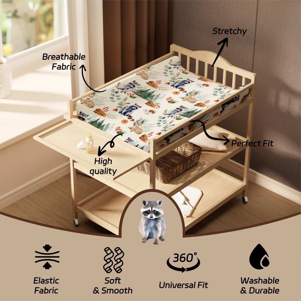 4 Pack Changing Pad Covers Woodland Forest Animals Wood Neutral Unisex Fitted Baby Changing Pad Cover Set for Baby Boys or Girls