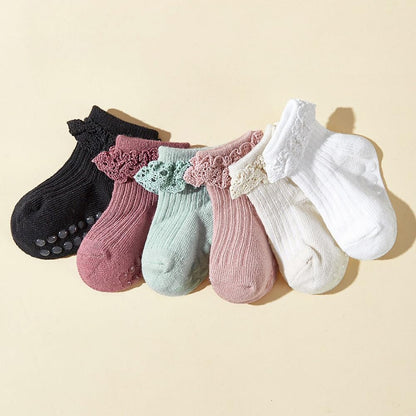 DRESHOW BQUBO Baby Girls Toddler Anti Slip Socks - Cute Frilly Ruffle Grip Ankle Socks for Infant Toddler