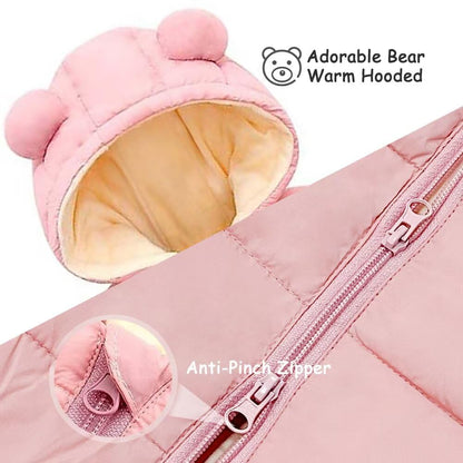 BYFRI Baby Boys Girls Snowsuit Newborn Cozy Winter Coat Infant Bear Hooded Jumpsuit Toddler Snow Outfit for 0-24 Months