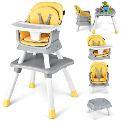 HONEY JOY 8 in 1 Baby High Chair, Convertible Highchair for Babies and Toddlers/Table and Chair Set/Building Block Table/Booster Seat/Stool/Toddler Chair with Safety Harness (Wave Gray)