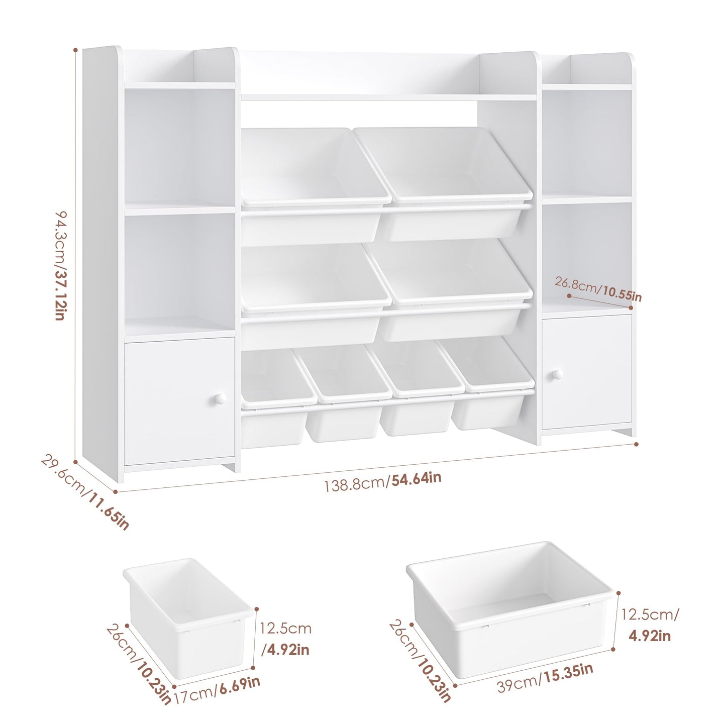 FOTOSOK Toy Storage Organizer with 8 Toy Bins, 55''Large Toy Organizers and Storage with Top Shelf, Toy Storage and Kids Bookshelf with 6 Storage Cubbies, Playroom Storage and Organization Bins, White