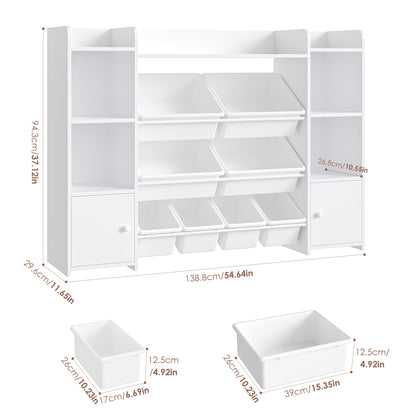 FOTOSOK Toy Storage Organizer with 8 Toy Bins, 55''Large Toy Organizers and Storage with Top Shelf, Toy Storage and Kids Bookshelf with 6 Storage Cubbies, Playroom Storage and Organization Bins, White