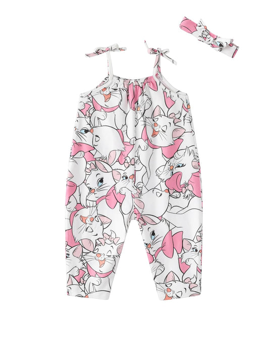 Disney Frozen Elsa Princess Minnie Stitch Marie Girls Romper with Bow Tie Strap and Headband Cute Jumpsuit for Baby & Toddler