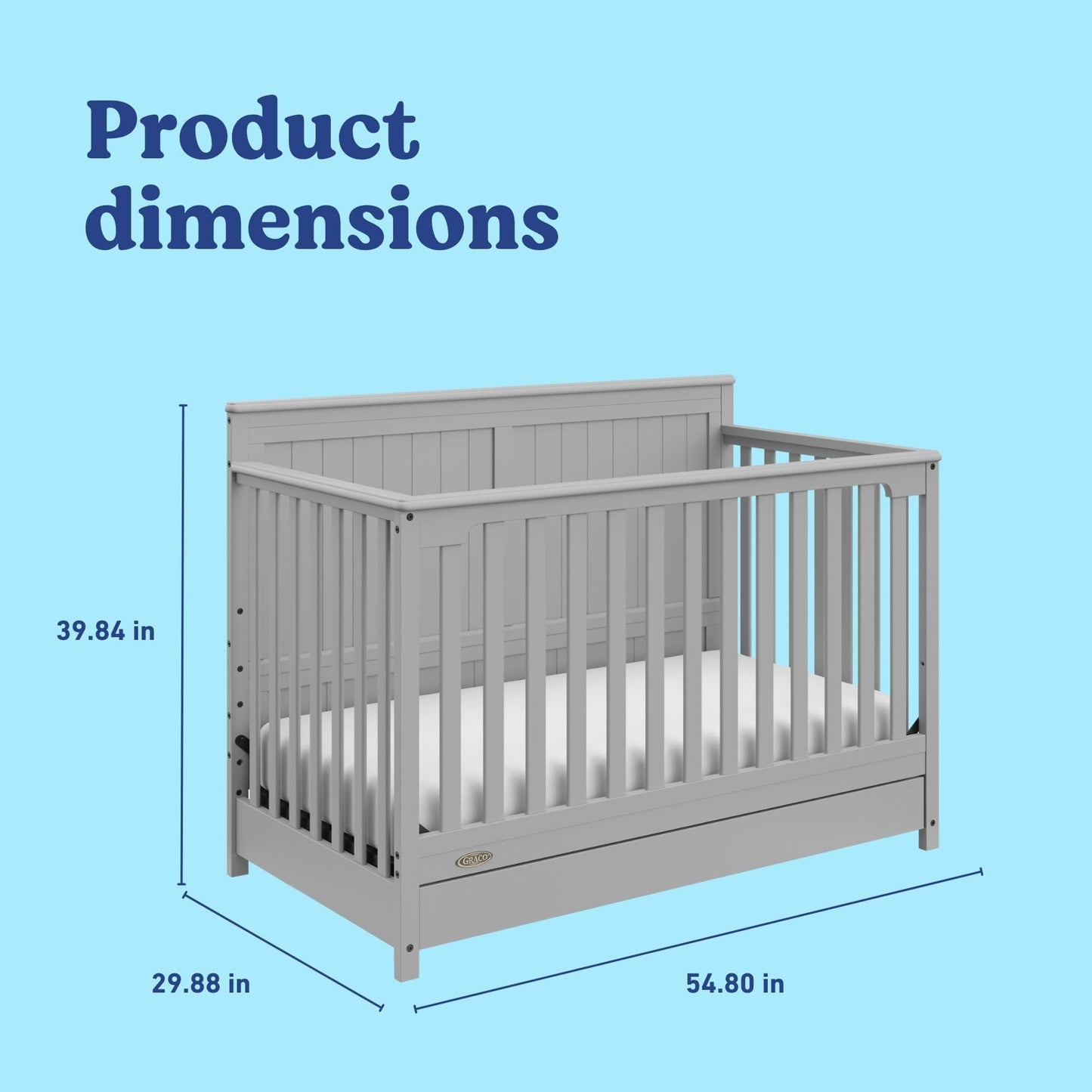 Graco Hadley 5-in-1 Convertible Crib & Changer – GREENGUARD Gold Certified, Fits Standard Crib Mattress, Converts to Toddler Bed and Full Bed, 4 Adjustable Mattress Heights (Pebble Gray)