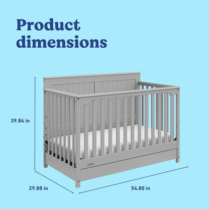 Graco Hadley 5-in-1 Convertible Crib & Changer – GREENGUARD Gold Certified, Fits Standard Crib Mattress, Converts to Toddler Bed and Full Bed, 4 Adjustable Mattress Heights (Pebble Gray)