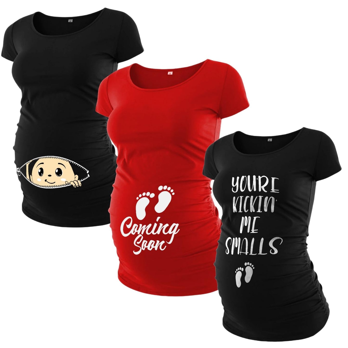Pack of 3 Maternity Shirts for Women - Casual Graphic Pregnancy Announcement Shirt for Mom to Be