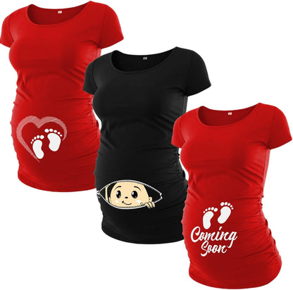 Pack of 3 Maternity Shirts for Women - Casual Graphic Pregnancy Announcement Shirt for Mom to Be